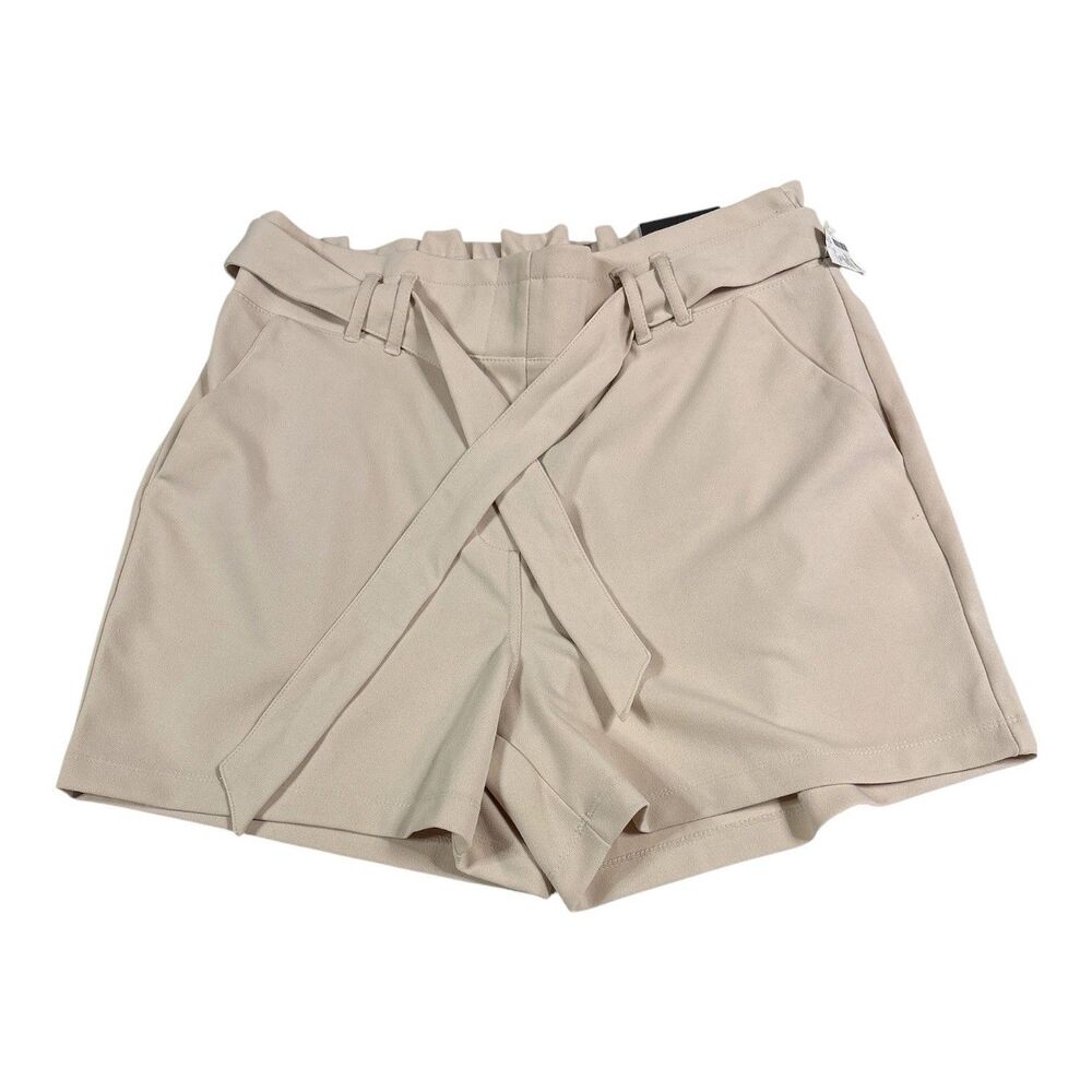 NEW Maurice’s Pull On Elastic Shorts High Rise Tie Belt Khaki 4” Inseam Large